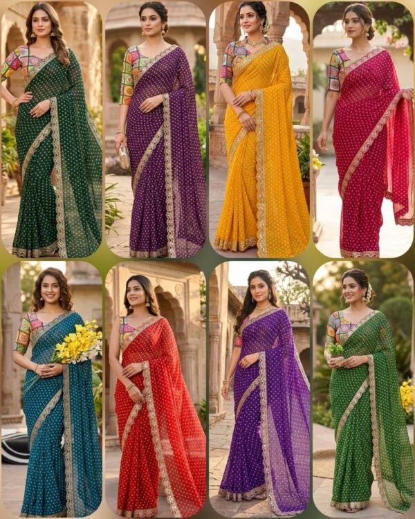 Bandhej Soft Georgette Silk Saree with  Embroidery Work (8 Colors)