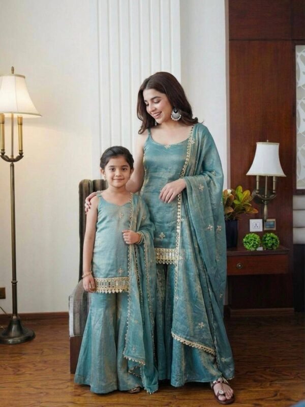 Mother Daughter Combo Suit Set in Embroidery With Real Mirror Work