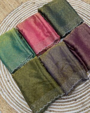 NEW SIROSKI BORDER SAREE in Fandy satin (6 Colours)