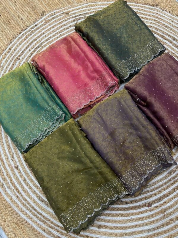 NEW SIROSKI BORDER SAREE in Fandy satin (6 Colours)