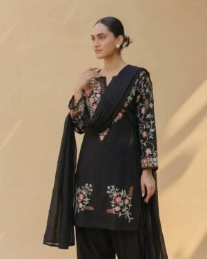 Designer Party Wear Look Top With Farshi Salwar & Embroidery Work