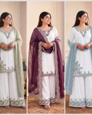 New Fancy Design Pakistani Collection Top - Palazzo And Dupatta Set Fully Stitched